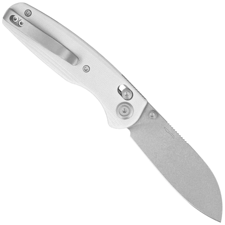 Kubey Breeze Knife White G10, Stonewashed 14C26N by Caleb Waltman (KU288E)