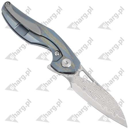 Bestech The Reticulan Neck Knife Blue / Colorful Titanium, Damascus by Elijah Isham (BT1810L)