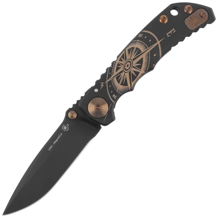 Nóż składany Spartan Blades Harsey Folder Golden Compass Black Titanium, Bronze HW, Black PVD MagnaCut by William W. Harsey (SF5GOLDENCOMPASS)