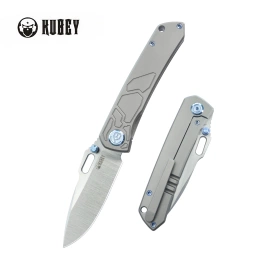 Kubey Blackout Knife Gray Titanium, Satin M390 by Dmitry Osarenko (KB259A)
