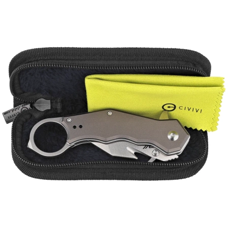 Civivi Amaroq Karambit Knife Gray Aluminum, Satin Nitro-V by Tony Sentmanat (C24018-1)