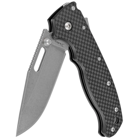 Demko AD20.5 Clip Point Knife Carbon Fiber, Stonewashed D2 by Andrew Demko (205-D2-CFCP)