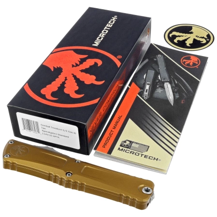 Microtech Combat Troodon Gen III S/E OTF Knife Tan Aluminum, Apocalyptic M390MK by Tony Marfione (1143-10APTA)