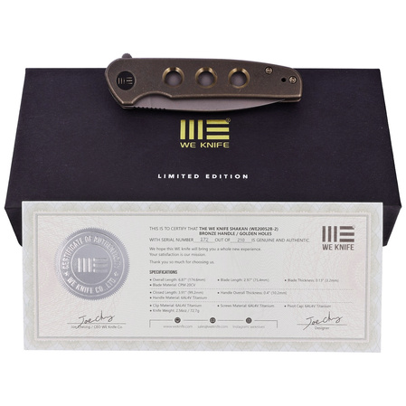 WE Knife Shakan LE No 172/210 Bronze Titanium, Gray Stonewashed CPM 20CV (WE20052B-2)