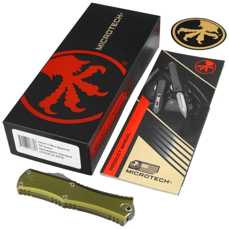 Nóż automatyczny OTF Microtech Hera II Mini Bayonet OD Green Aluminium, Apocalyptic M390MK by Tony and Sean Marfione (1701M-10APOD)