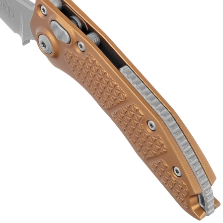 Microtech Stitch S/E-A Automatic Knives Tan Aluminum, Apocalyptic by Borka Blades and Tony Marfione (169-10APTA)