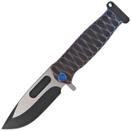 Nóż składany Medford USMC FF Black/Blue-Violet ''Diamond Head'' Titanium, BLue HW, Brsh/Blue Clip, Black DLC/Satin S90V by Greg Medford (MK2049PQ-31A6-T2C2-PP)