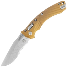 Nóż składany Microtech Amphibian Ram-Lok Fluted Tan Aluminium, Stonewashed P/S M390MK by Tony Marfione (137RL-11FLTA)