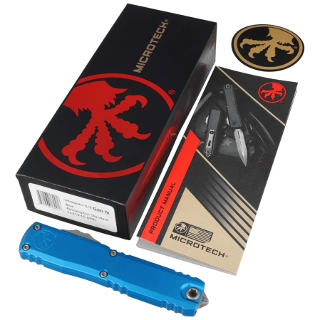 Microtech Ultratech Gen IV S/E OTF Knife Blue Aluminum, Apocalyptic M390MK by Tony Marfione (11214-10APBL)