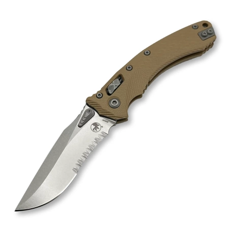 Microtech Amphibian Ram-Lok S/E Knife Fluted Tan G-10, Stonewashed P/S M390MK by Tony Marfione (137RL-11FLGTTA)