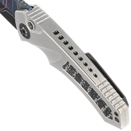 Heretic Knife Pariah-A Custom Titanium / Fat Carbon Snakeskin Inlays, Blued Baker Forge Elite AuroraMai Damascus by Tony Marfione Jr.