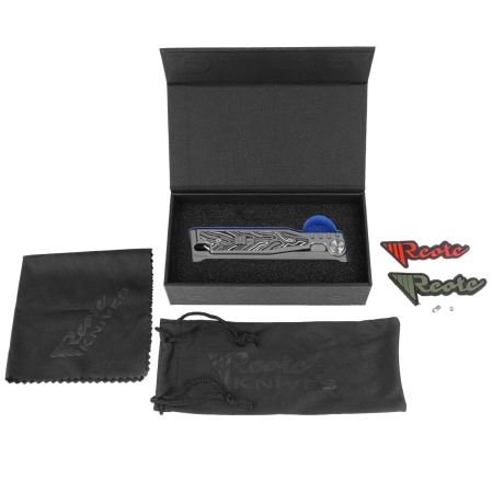 Reate Knife EXO-M OTF Gravity T/E Bead Blasted Titanium/Damascus Black-White G10, Satin Elmax