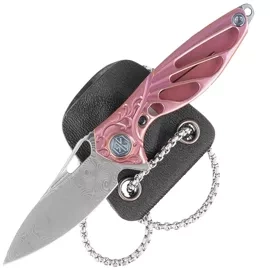 RikeKnife Mini Hummingbird Pink Titanium, Rose Damascus by Richard Wu (RK-MINI-PI)