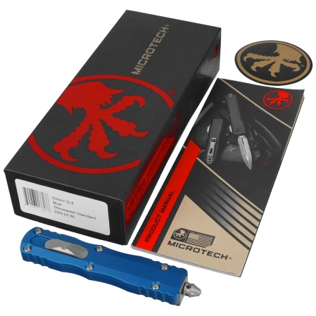 Microtech Dirac D/E OTF Knife Blue Aluminum, Stonewashed M390 by Tony Marfione (225-10BL)