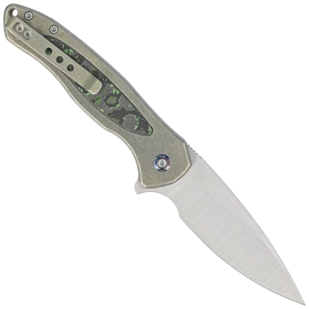 Nóż składany WE Knife Button Lock Kitefin LE No 110/157 Green Titanium/Jungle Wear Fat Carbon, Hand Polished Satin CPM 20CV (WE19002N-2)