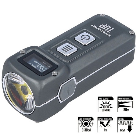 NiteCore TUP 1000lm, Li-ion Battery / 1200mAh Inteligent Keychain Light keychain flashlight (TUP METALLIC GRAY)