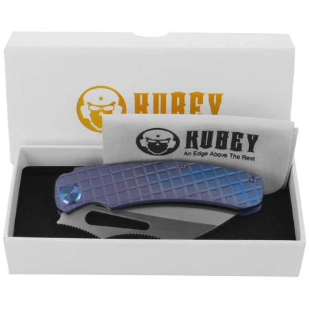 Kubey Sylow Knife Blue Titanium, Stonewashed 14C28N by James Lowe (KU260B)