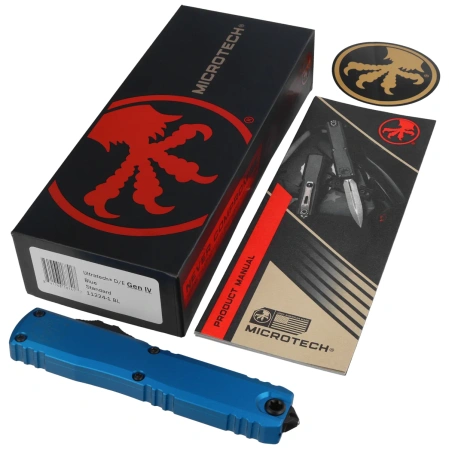 Microtech Ultratech Gen IV D/E OTF Knife Tactical Blue Aluminum, Black M390MK by Tony Marfione (11224-1BL)