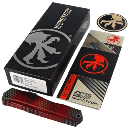 Nóż automatyczny OTF Microtech Cypher II D/E Signature Red X-51 Aluminium, Distressed Black M390MK (1242-1RDX51S)