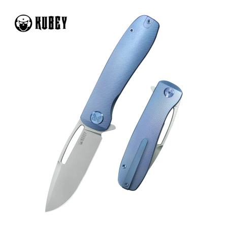 Kubey Supercell Knife Blue Titanium, Stonewashed 14C28N by K.C. Spiron (KU353B)