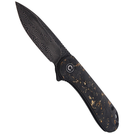 CIVIVI Knife Elementum Flipper Shredded Carbon Fiber / Golden Shred, Black Damascus (C907C-DS1)