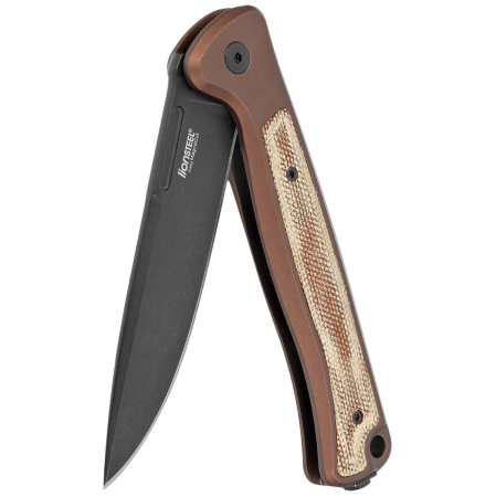 LionSteel Skinny Knife Earth Aluminum/Natural Canvas Micarta, Old Black MagnaCut by Molletta (SK01A EB)