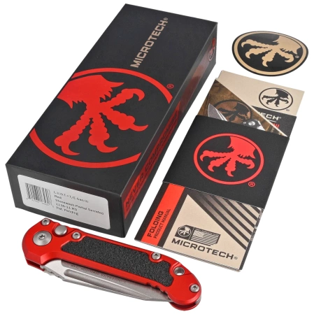 Microtech LUDT Gen III T/E Automatic Knife Red Aluminum, Stonewashed P/S M390MK by Tony Marfione (1136-11RD)