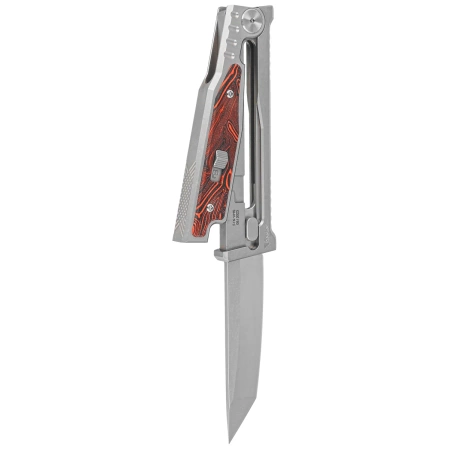 Nóż grawitacyjny Reate EXO-M OTF Gravity T/E Bead Blasted Titanium/Damascus Red-Black G10, Satin Elmax
