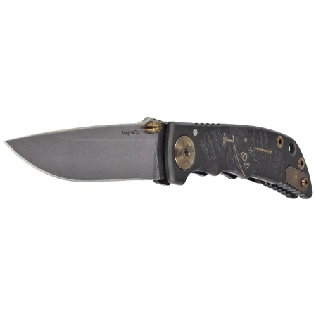 Spartan Blades Harsey 3.25 Folder Plague Doctor Black/Gold Titanium, Stonewashed MagnaCut by William W. Harsey (SF10DOCTOR BK)