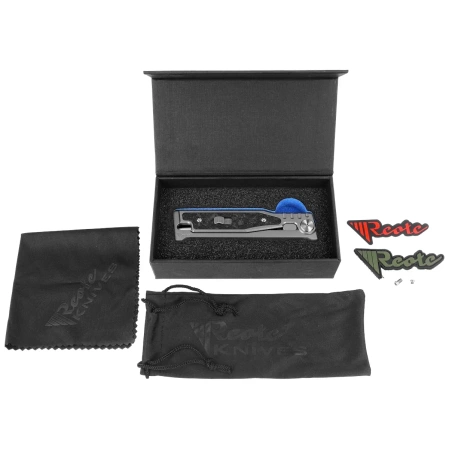 Reate EXO-M Gravity Drop Point Knife Bead Blasted Titanium/Damascus MultiColor G10, Satin Elmax