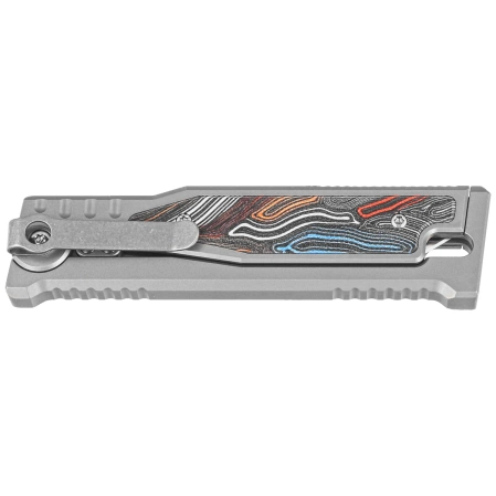 Nóż grawitacyjny Reate EXO-M OTF Gravity Drop Point Bead Blasted Titanium/Damascus MultiColor G10, Satin Elmax