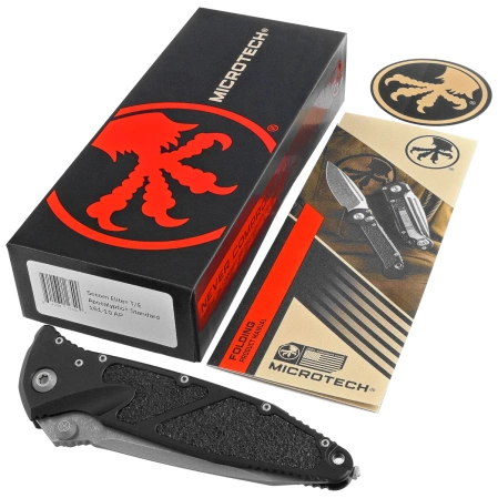 Nóż składany Microtech Socom Elite T/E-M Black Aluminum/3M, Apocalyptic M390 by Tony Marfione (161-10AP)