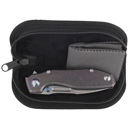 Remette TwoFace Knife Blue Stonewashed Titanium, Fine Grinding Pearlescent M390 (DSTF-B)