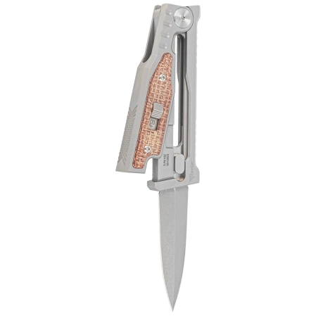 Reate Knife Mini EXO OTF Gravity D/E Bead Blasted Titanium/Burlap Micarta, Stonewashed CPM 3V
