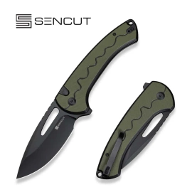 Sencut Squiggy Knife Black / Green G10, Black 9Cr18MoV (S24082A-2)