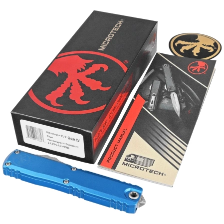 Nóż automatyczny OTF Microtech Ultratech Gen IV D/E Blue Aluminium, Apocalyptic M390MK by Tony Marfione (11224-10APBL)