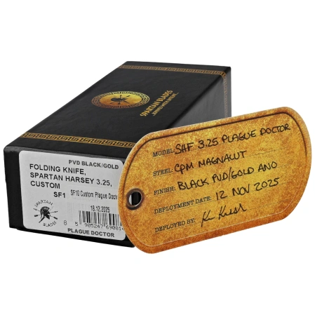 Nóż składany Spartan Blades Harsey 3.25 Folder Plague Doctor Black/Gold Titanium,  Stonewashed MagnaCut by William W. Harsey (SF10DOCTOR BK)