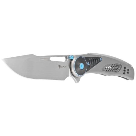 Reate GTR Knife Bead Blasted Titanium/Zirconium Inlay, HW Ti-Blue Clip, Hand Satin M390