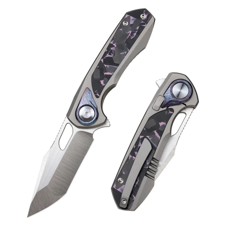 Nóż składany Remette RT-Saker Falcon Gray Titanium/Carbon Fiber, Satin S45VN (ASTP-3)