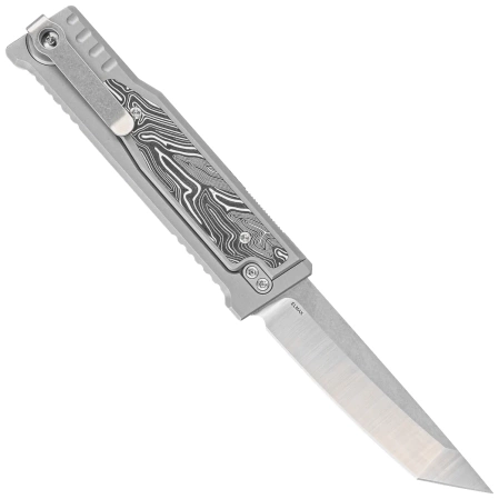 Nóż grawitacyjny Reate EXO-M OTF Gravity T/E Bead Blasted Titanium/Damascus Black-White G10, Satin Elmax