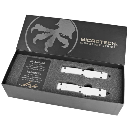 Noże automatyczne OTF Microtech Ultratech Storm Trooper Hellhound/Warhound Set Signature White Aluminium, White M390 by Tony Marfione (119-1SETSTDS)