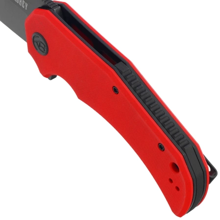 Kubey Bravo One Drop Point Knife Red G10, Blackwashed AUS-10 by Mikkel Willumsen (KU319E)