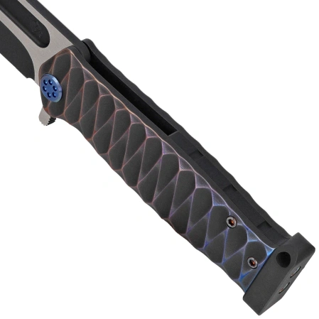 Nóż składany Medford USMC FF Black/Blue-Violet ''Diamond Head'' Titanium, BLue HW, Brsh/Blue Clip, Black DLC/Satin S90V by Greg Medford (MK2049PQ-31A6-T2C2-PP)