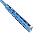 Third Decor Habitat Balisong Blue Titanium Stainless Steel, Blue Titanium Butterfly Knife (10967A)