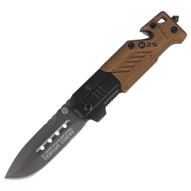 K25 RK-19652 Folding Neck Knife Rubbered Black / Coyote Aluminum, Titanium 7Cr17MoV