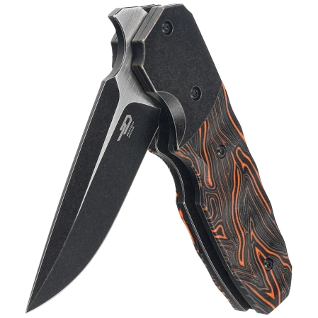 Bestech Freefall Black Titanium/Black-Orange G10 Knife, Black Stonewashed/Satin CPM S35VN by Jason Clark (BT2007B)