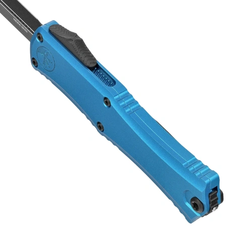 Microtech Hera II Mini D/E OTF Knife Blue Aluminum, Black M390MK by Tony Marfione (1702M-1BL)