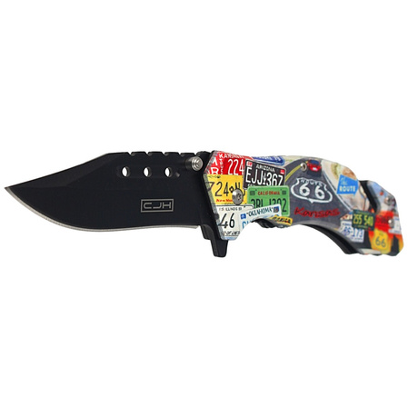 Herbertz CJH Rescue Knife motiv US Route 66, Black Blade 420 (44005)