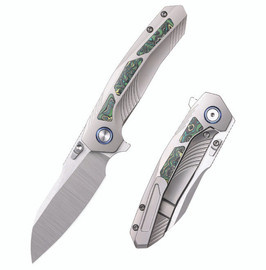 Remette RT-Kestrel Knife Gray Titanium/Green Carbon Fiber, Manual Fine Grinding Satin CPMS35VN (RTPO-A)