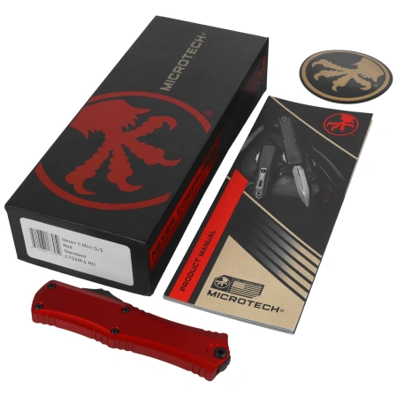 Microtech Hera II Mini D/E Red Aluminium, Black M390MK by Tony Marfione (1702M-1RD)